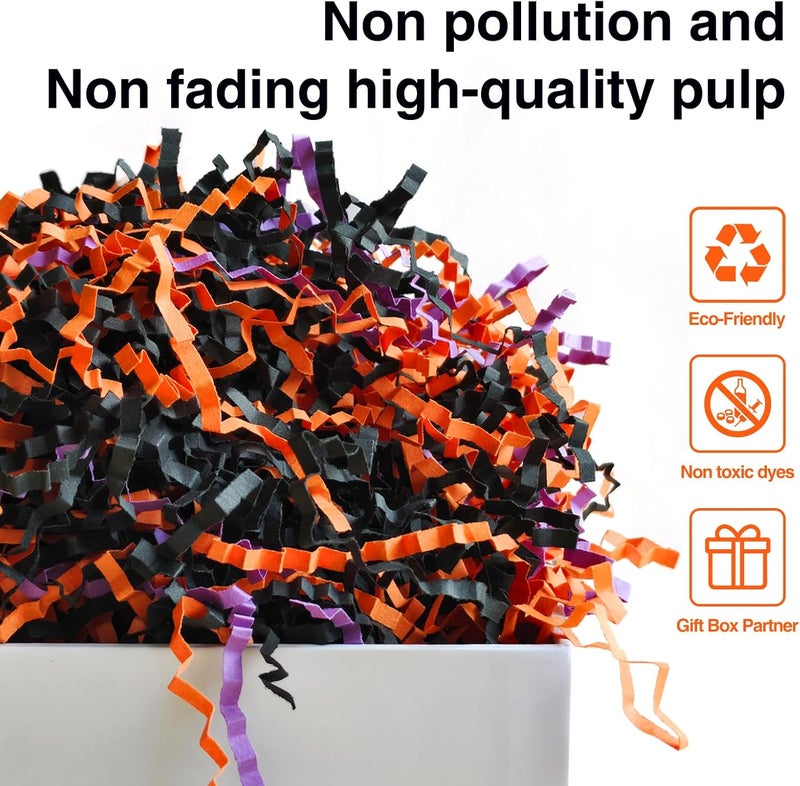 Corlcol 1LB Crinkle Paper Shred Filler for Gift Box Bag and Basket On Halloween (Orange&Black&Purple) - Image 3